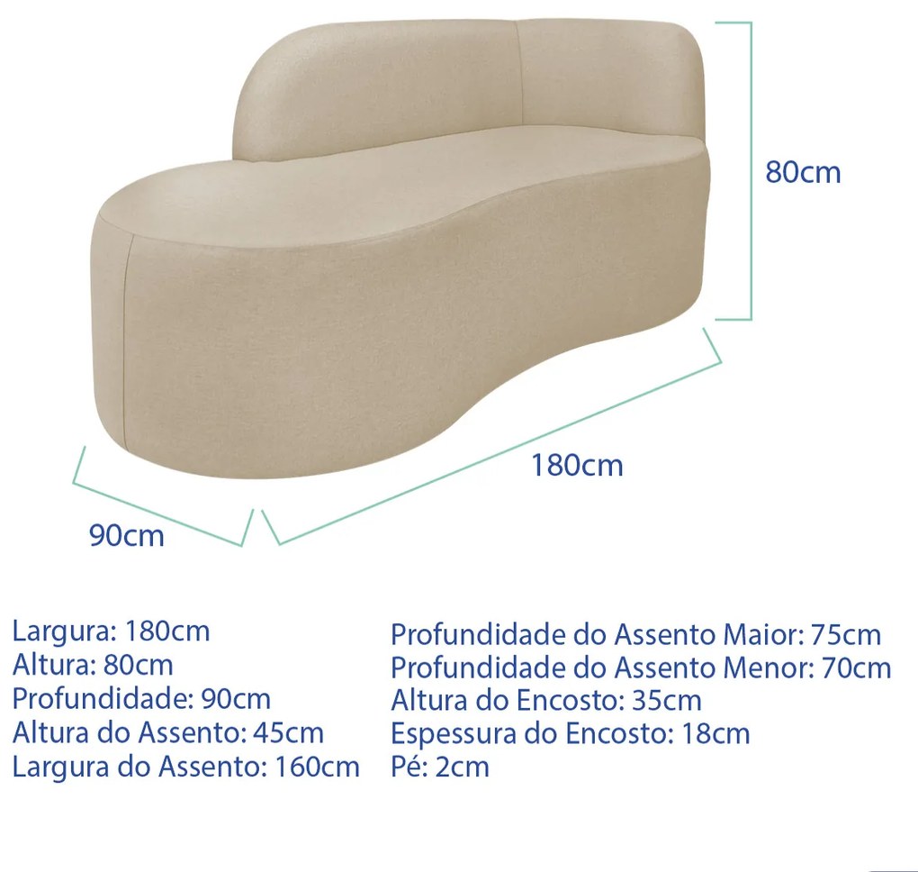 Divã Recamier Orgânico Tokyo 180cm Lado Esquerdo Bouclé - ADJ Decor