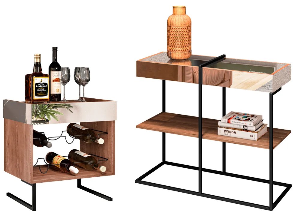 Kit Adega e Aparador Industrial com Espelho Boreal Demolição D08 - D'Rossi