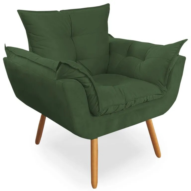 Poltrona Decorativa Opala Pés Palito Suede Verde - Sheep Estofados - Verde escuro