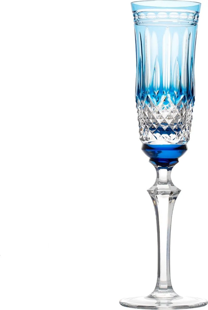 Taça de Cristal Lapidado p/ Champagne - Azul Claro  Azul Claro