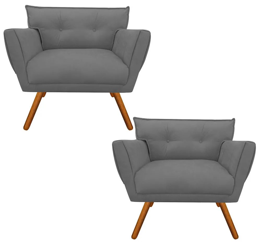Kit 2 Poltronas Anitta Suede Pés Palito Castanho D03 - D'Rossi - Grafite