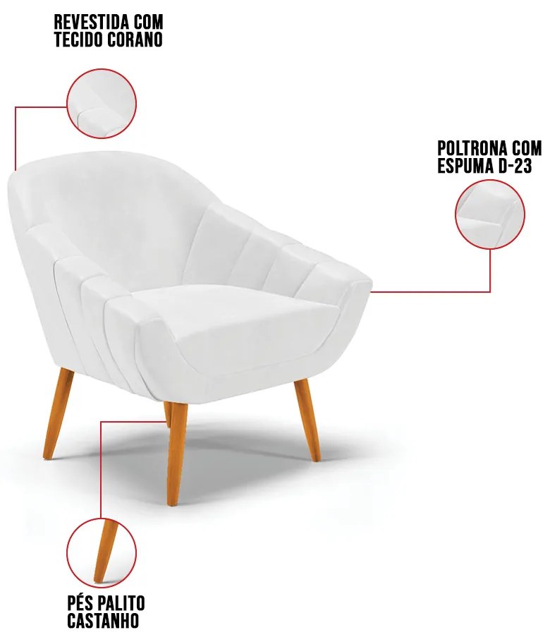 Poltrona Giovana Corano Pés Palito Castanho D03 - D'Rossi - Branco