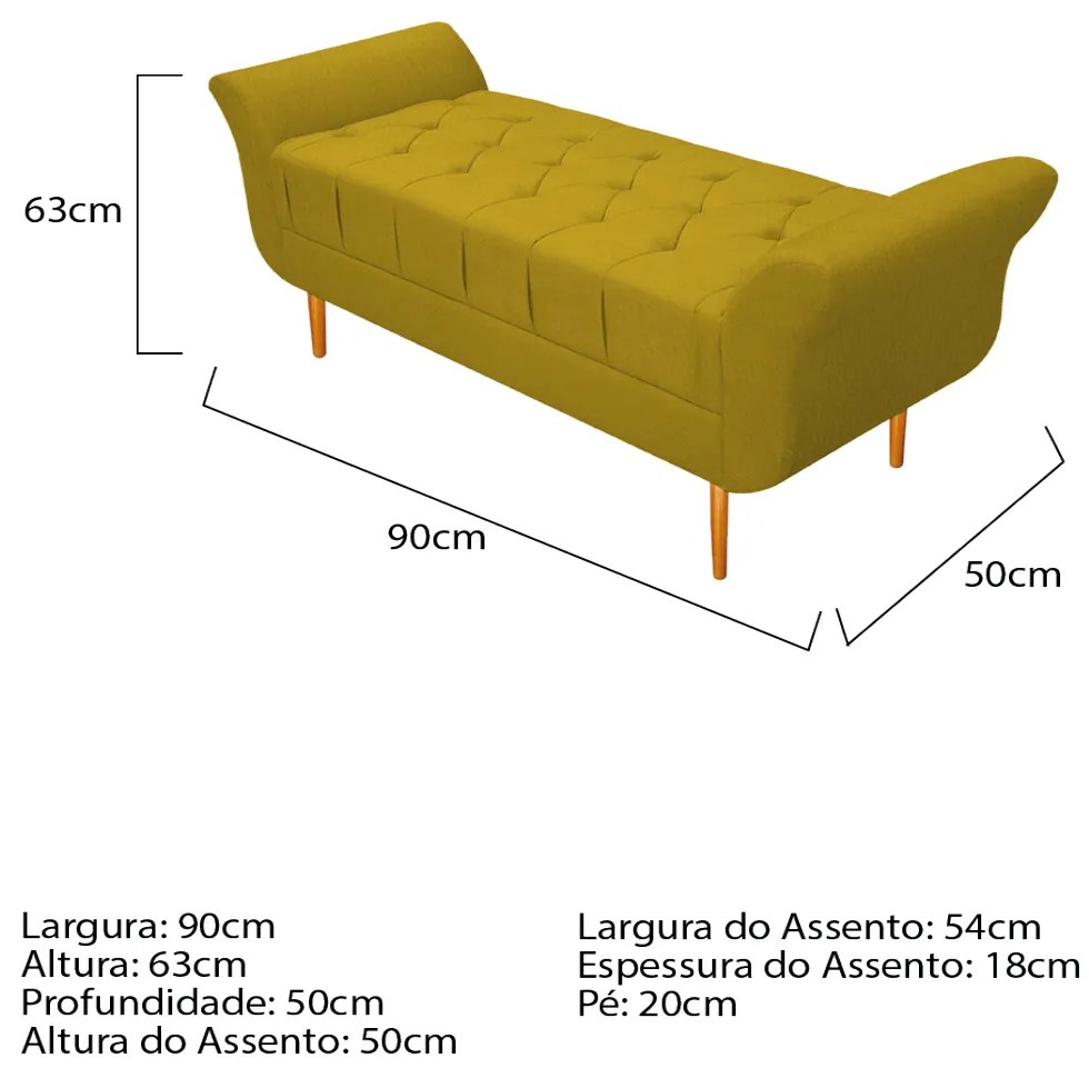 Recamier Estofado Ari 90 cm Solteiro Suede Amarelo - ADJ Decor