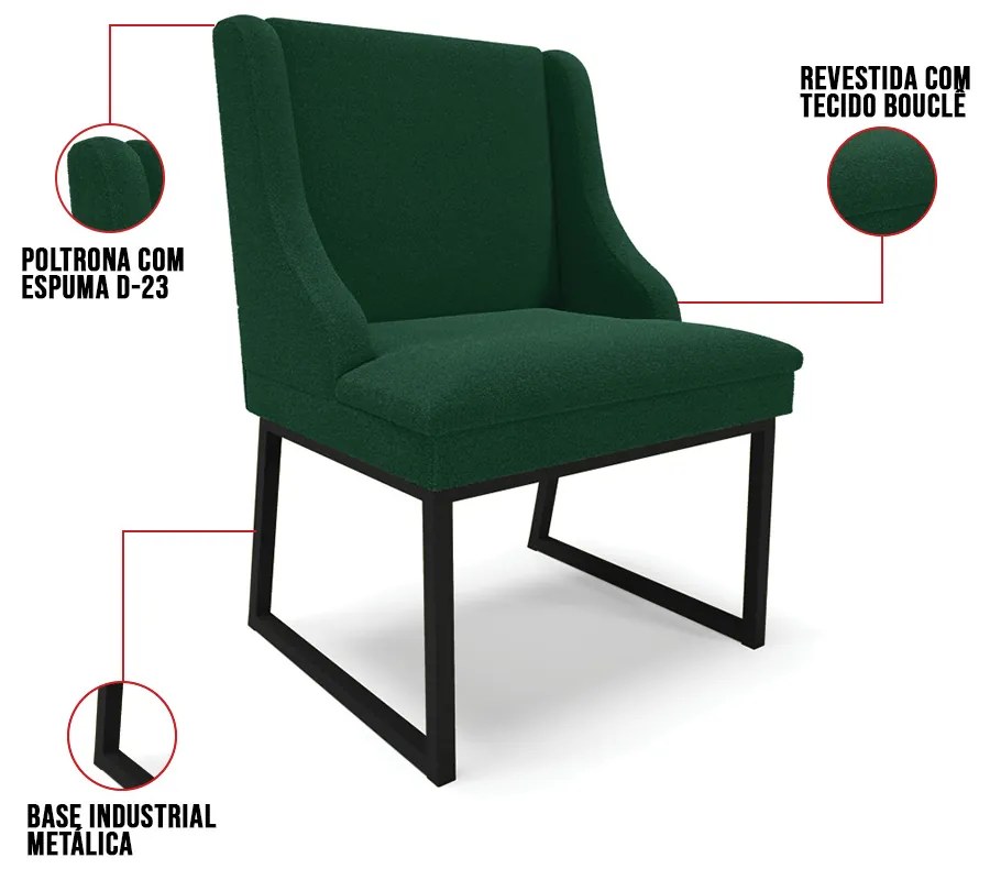 Cadeira Sala de Jantar Industrial Preto kit 2 Liz Bouclê D03 - D'Rossi - Verde