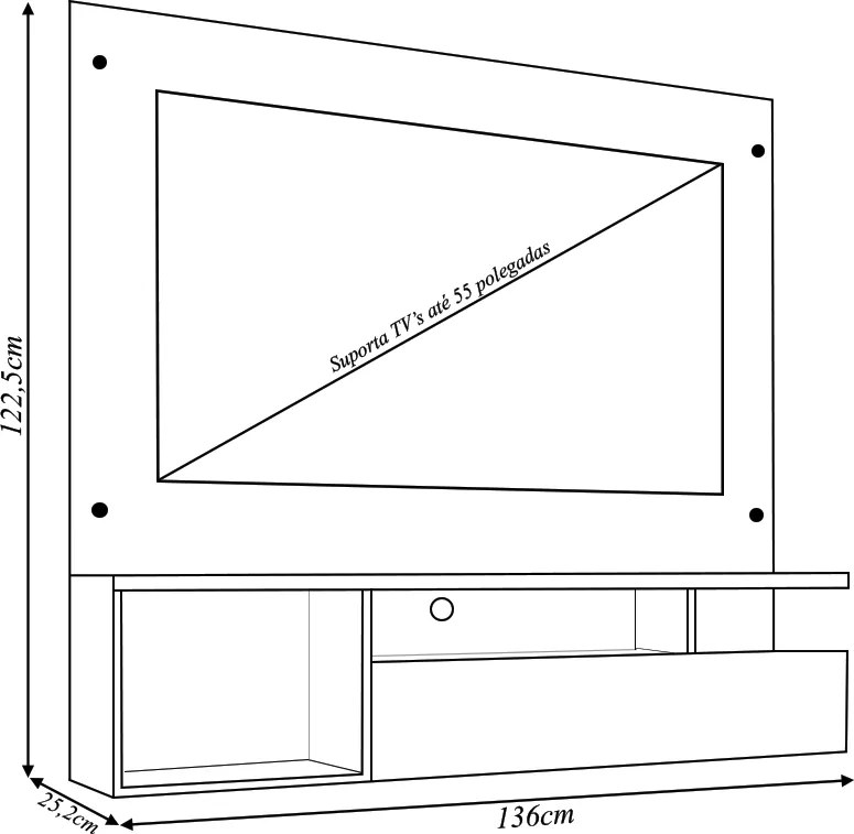 Painel Luci Nichos Decorativos 136cm para TV até 55 com Porta Basculante MDP Freijo/OffWhite G11 - Gran Belo