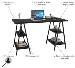 Mesa Escrivaninha Cavalete 135cm Estilo Industrial Prisma C08 Preto Ôn