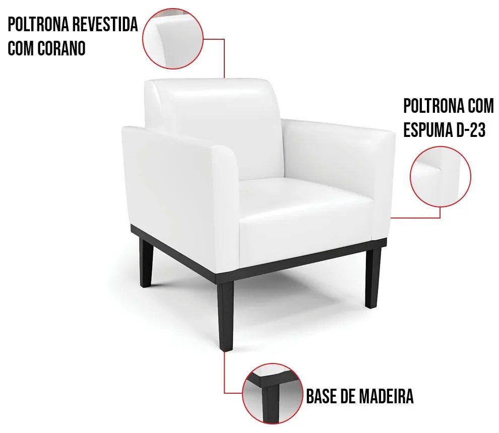 Kit 2 Poltronas Base de Madeira Fixa Preto Marisa Corano D03 - D'Rossi - Branco