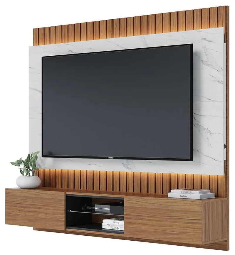 Home Painel Suspenso 180cm Ripado Lazio Led Noce/Calacata G73 - Gran Belo