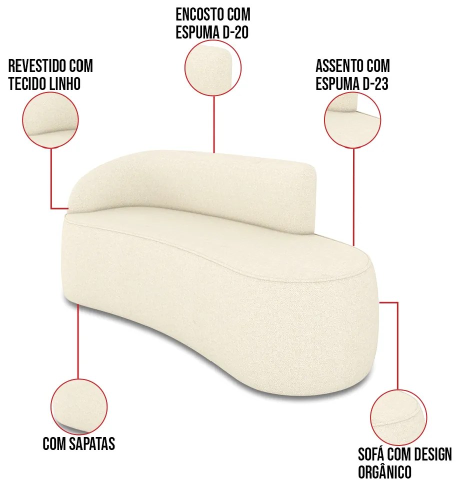 Sofá 3 Lugares Orgânico 180cm Morgan e 2 Poltronas Lua Linho Bege