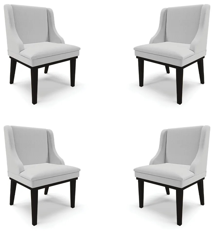 Kit 4 Cadeiras Decorativas Sala de Jantar Base Fixa de Madeira Firenze Linho Cinza/Preto G19 - Gran Belo