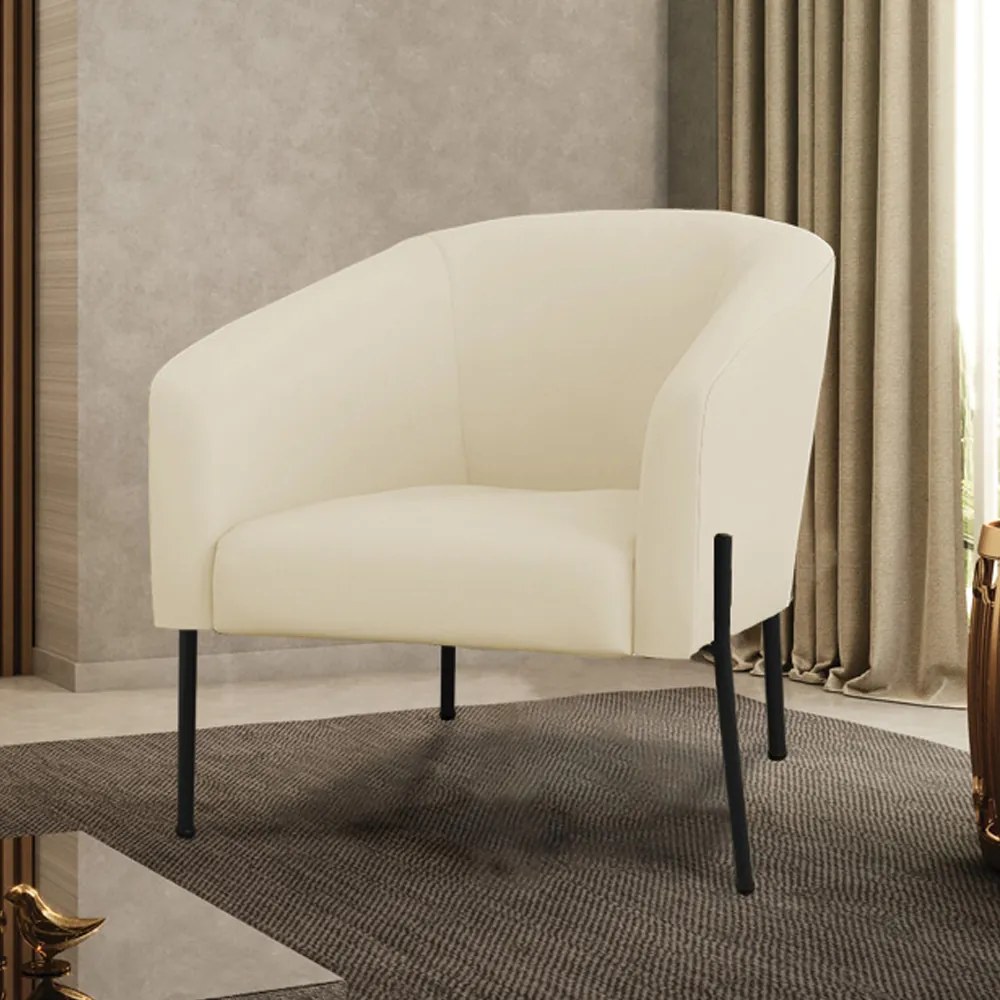 Poltrona Decorativa Pé de Ferro Preto Stella Cotelê Ext/Veludo D03 - D'Rossi - Off White