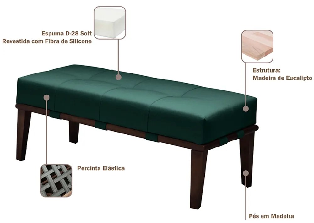Puff Decorativo 100cm Martínez Veludo Pés Madeira Verde/Imbúia G62 - Gran Belo