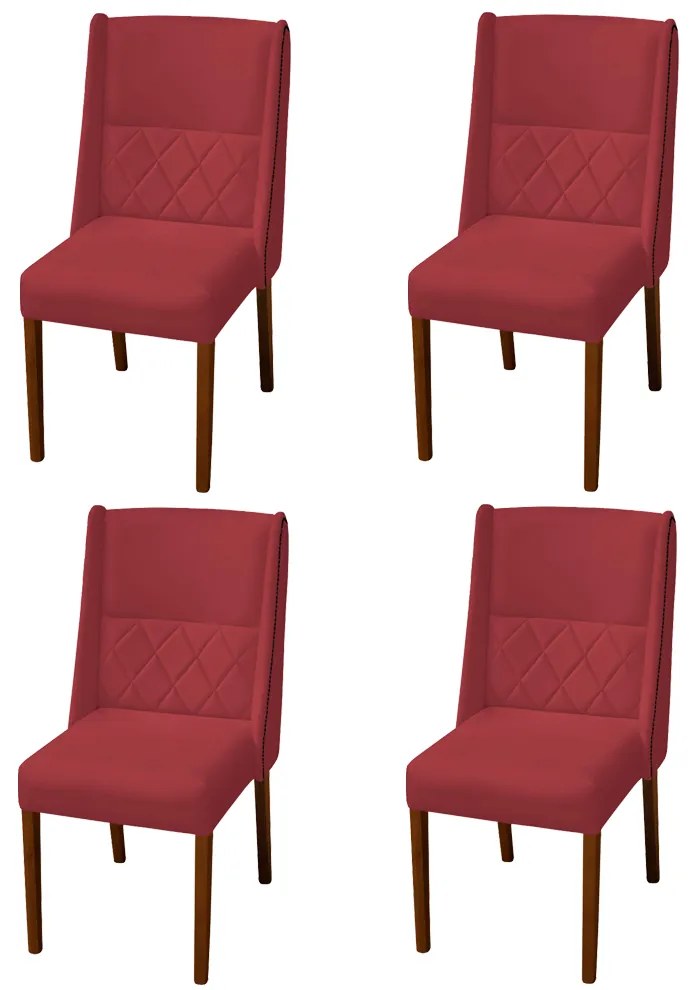 Kit 4 Cadeiras de Jantar Lecce Veludo Vermelho