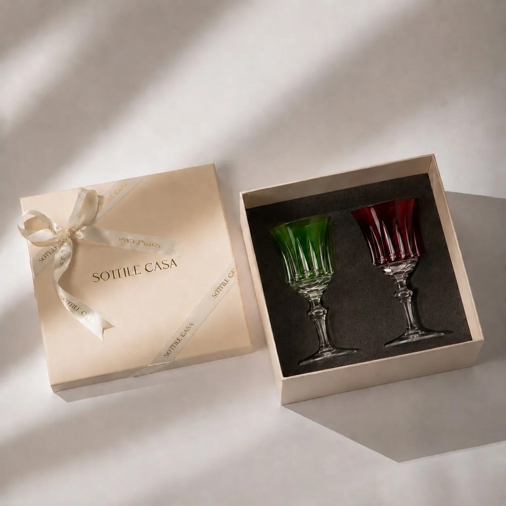 Kit 2 Taças Coloridas de Cristal Lapidado 66 P/ Licor c/ Caixa de Presente - KT15 KT15