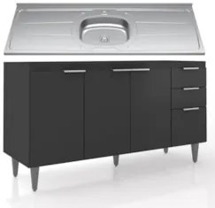Balcão de Cozinha Com Pia Inox 150cm Pérola Z34 Preto       - Mpozenat