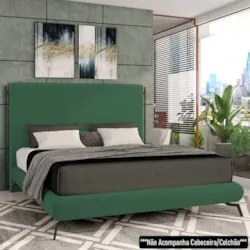 Cama Queen Base Box 158x198cm Pés de Ferro Cold Z37 Veludo Verde - Mpo
