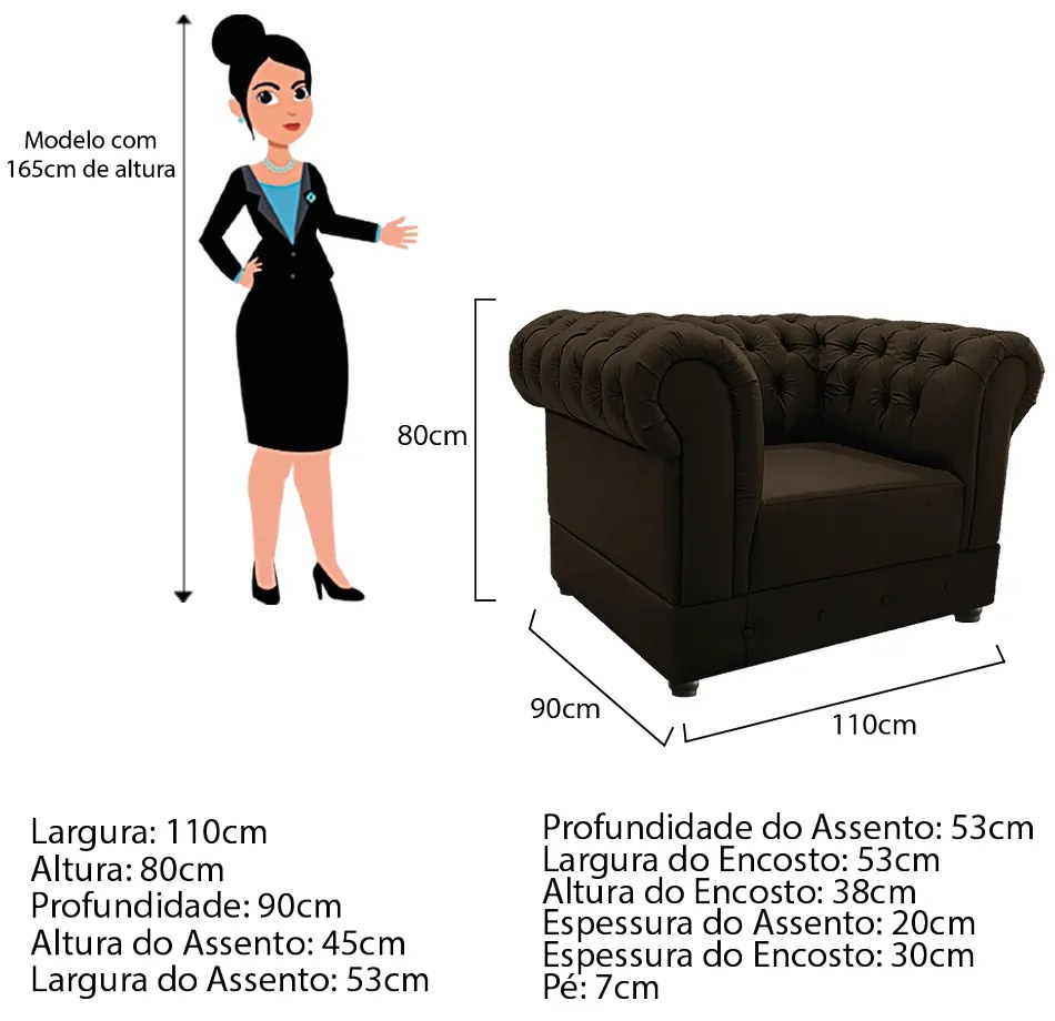 Poltrona Decorativa Chesterfield Ana Corano Marrom - ADJ Decor