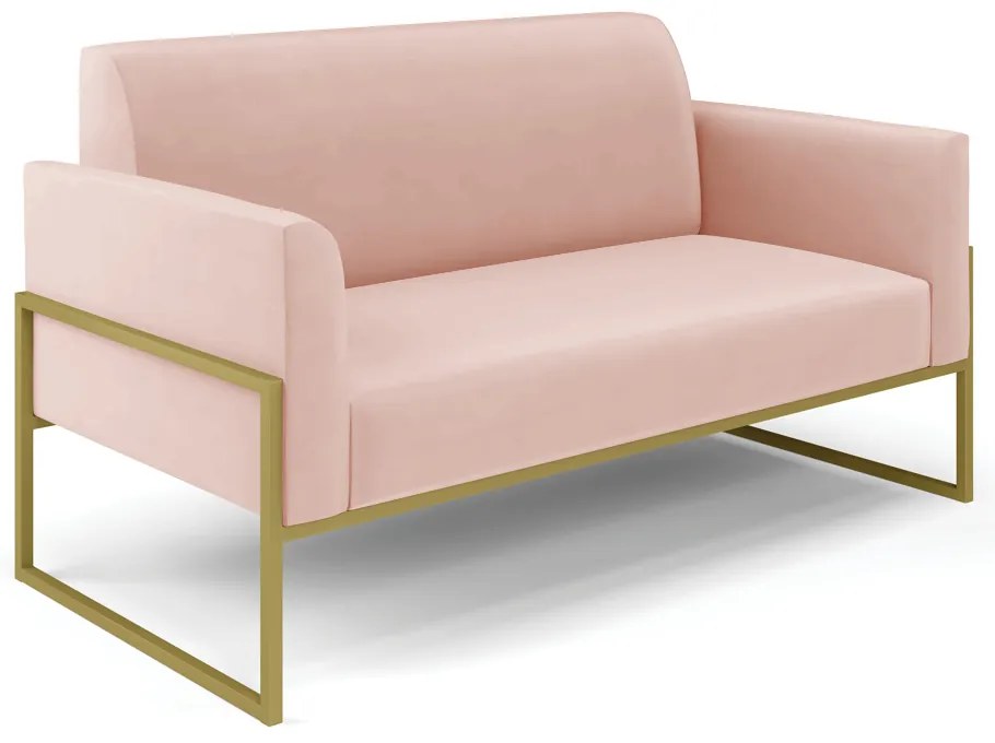 Sofá Namoradeira com Poltrona Base Industrial Alta Dourado Marisa Veludo - Rose