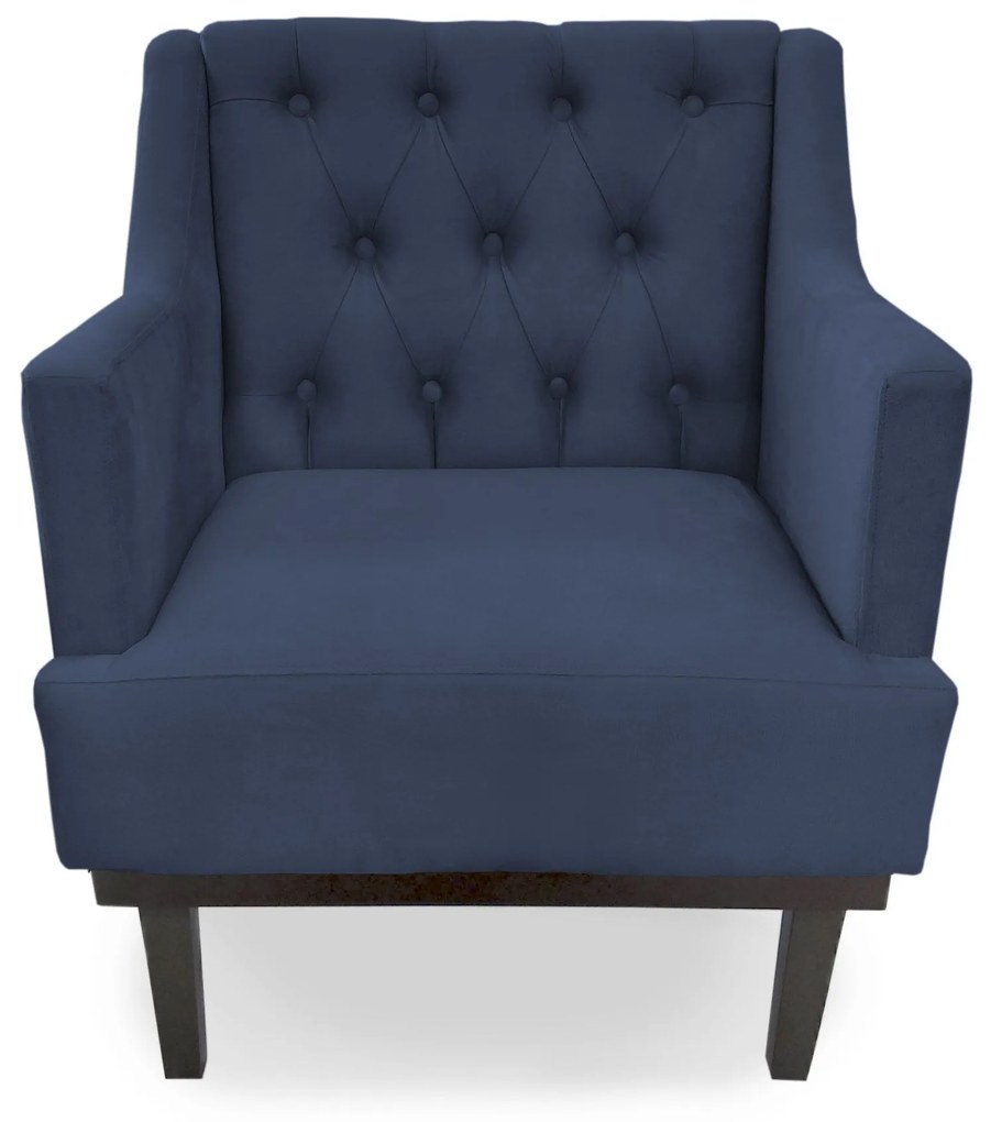 Poltrona Decorativa Clássica Capitonê Pés Madeira Suede Azul - Sheep Estofados