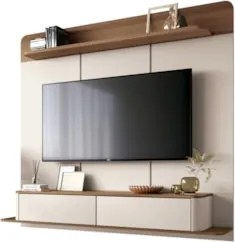 Painel TV 70 Pol 180cm Bancada Suspensa Gava H01 Off/Castanho - Mpozen