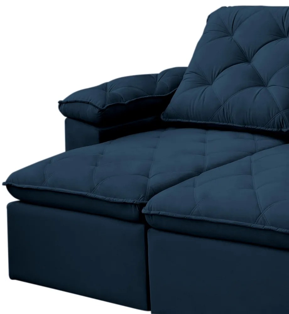 Sofá Reclinável Retrátil 3 Lugares 290cm Verus Veludo Azul Escuro - Sheep Estofados - Suede Azul Marinho