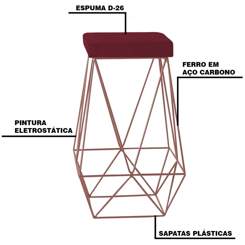 Banqueta Decorativa Kathy Base Bronze Suede Bordô G41 - Gran Belo