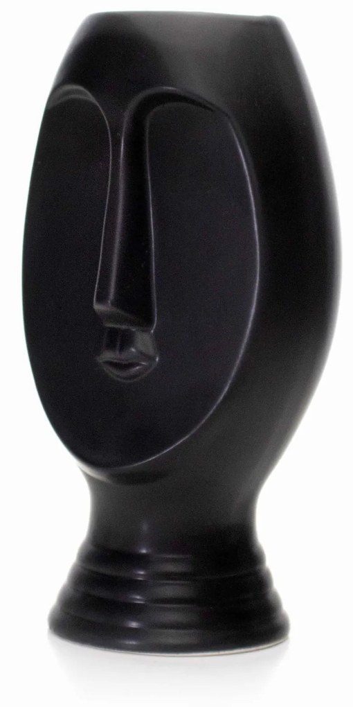 Vaso Decorativo Rosto em Cerâmica Preto 23,5x11 cm - D'Rossi