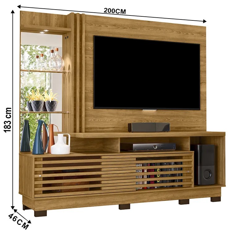 Estante de TV 60 Pol 200cm com Pé Sala de Estar Lumari Cumaru M20 - D'Rossi