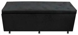 Calçadeira Baú Casal 140cm Estofada Liz S05 Suede Bordado Preto - Mpoz