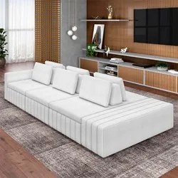 Sofá Ilha e Puff Sala Living 335cm Siesta M22 Boucle Bege Claro - Mpoz