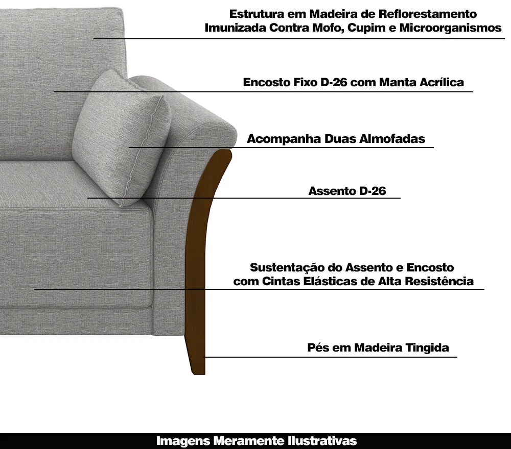 Sofá Decorativo 3 Lugares 222cm Market Linho Cinza G45 - Gran Belo
