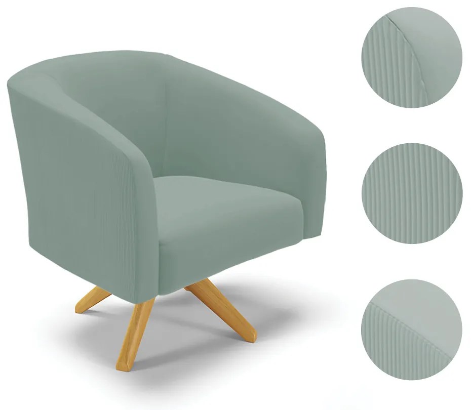 Poltrona Decorativa Giratória MA30 Stella Cotelê Ext/Veludo D03 - D'Rossi - Menta