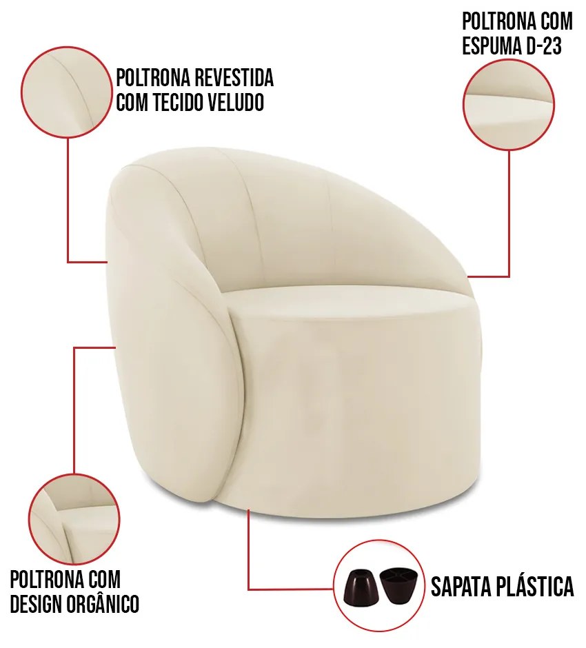 Poltrona Decorativa Orgânica Kit 2 Lua Veludo D03 - D'Rossi - Bege
