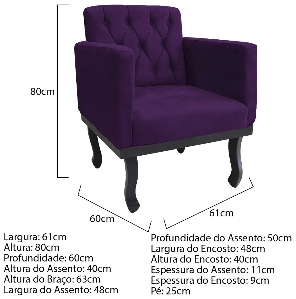 kit 02 Poltronas Classic Pés Luís XV Suede Roxo - ADJ Decor