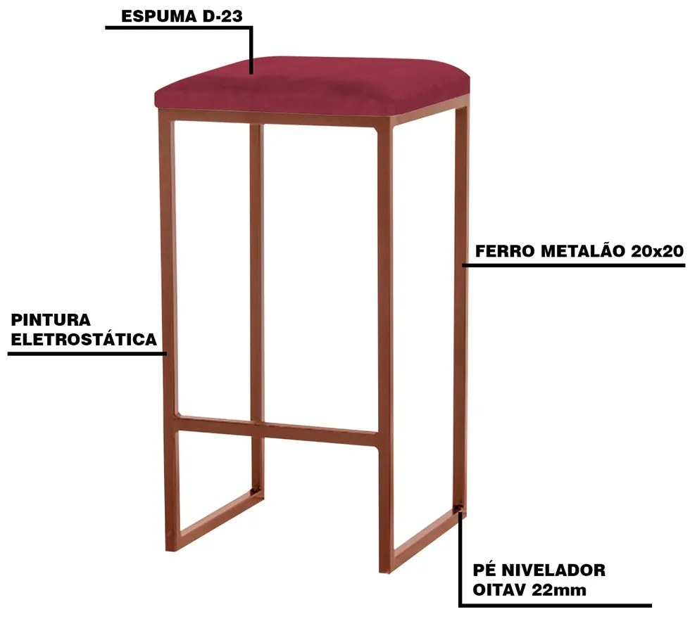 Banqueta Decorativa Billie Base Bronze Suede Bordô G41 - Gran Belo