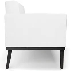Sofá Namoradeira e 2 Poltronas Base Madeira Preto Ana Sintético Branco