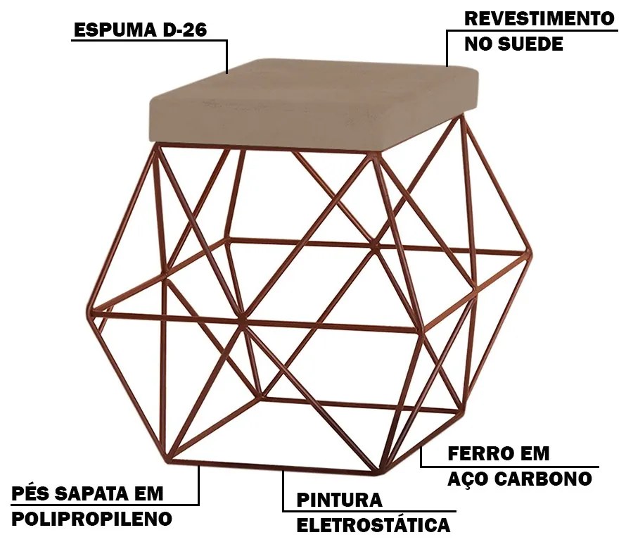 Puff Decorativo Sala de Estar Base Bronze Trixie Suede Cappuccino G41 - Gran Belo
