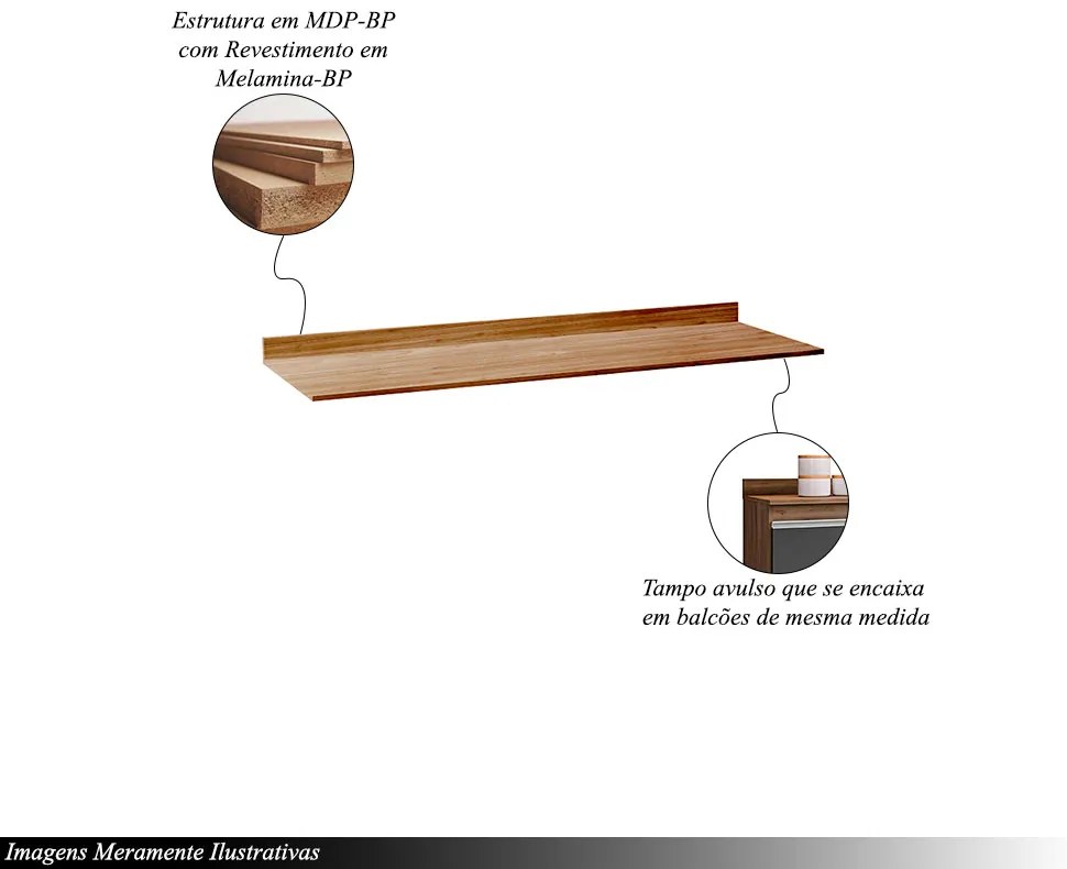 Tampo para Balcão de Cozinha com Rodapé Torfi 150cm MDP/BP Freijó G96 - Gran Belo