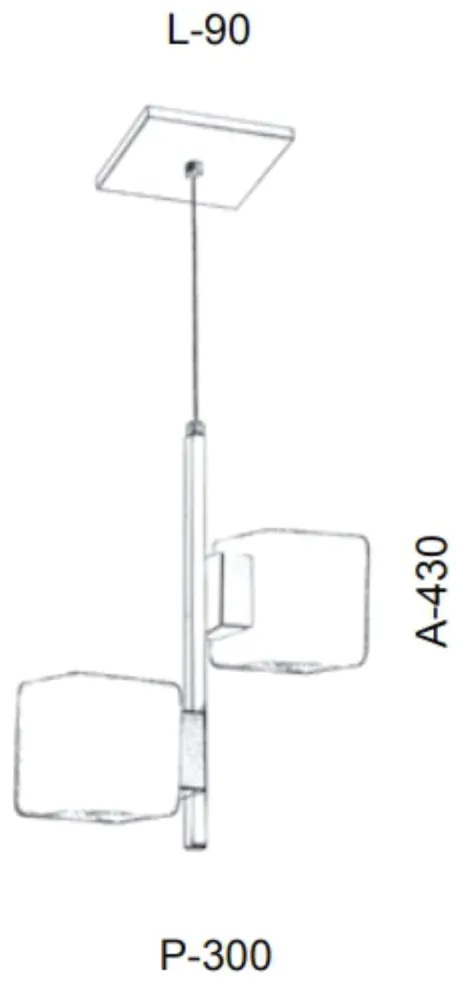 Pendente Duplo Vidro Quadrado 09X43X30Cm Metal E Cubo 01Xg9 |Old Artis... (GRAFITE / COBRE FOSCO, FOSCO (BRANCO))