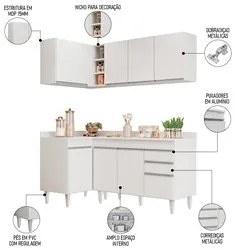 Armário de Cozinha Modulado de Canto Direito 4 Peças CP38 Balcão com T