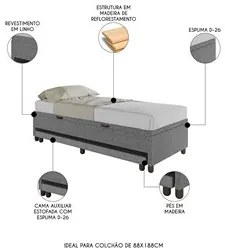 Bicama Box Baú Solteiro 88x188 cm Samy S05 Linho Cinza - Mpozenato