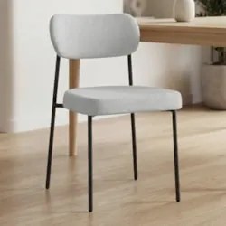 Cadeira Jantar Estofada Pé Metal Preto Lavy Boucle Cinza S08 - Mpozena