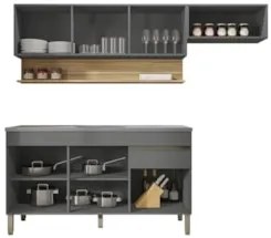 Armário de Cozinha 4 Peças Balcão com Pia 120cm Lina08 Z06 Gris/Freijó