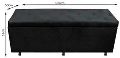 Calçadeira Baú Casal King 195cm Estofada Liz S05 Suede Bordado Preto -