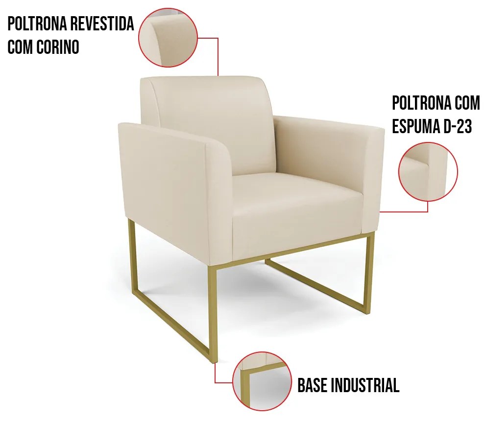 Poltrona Base Industrial Dourado Marisa Corino - Bege