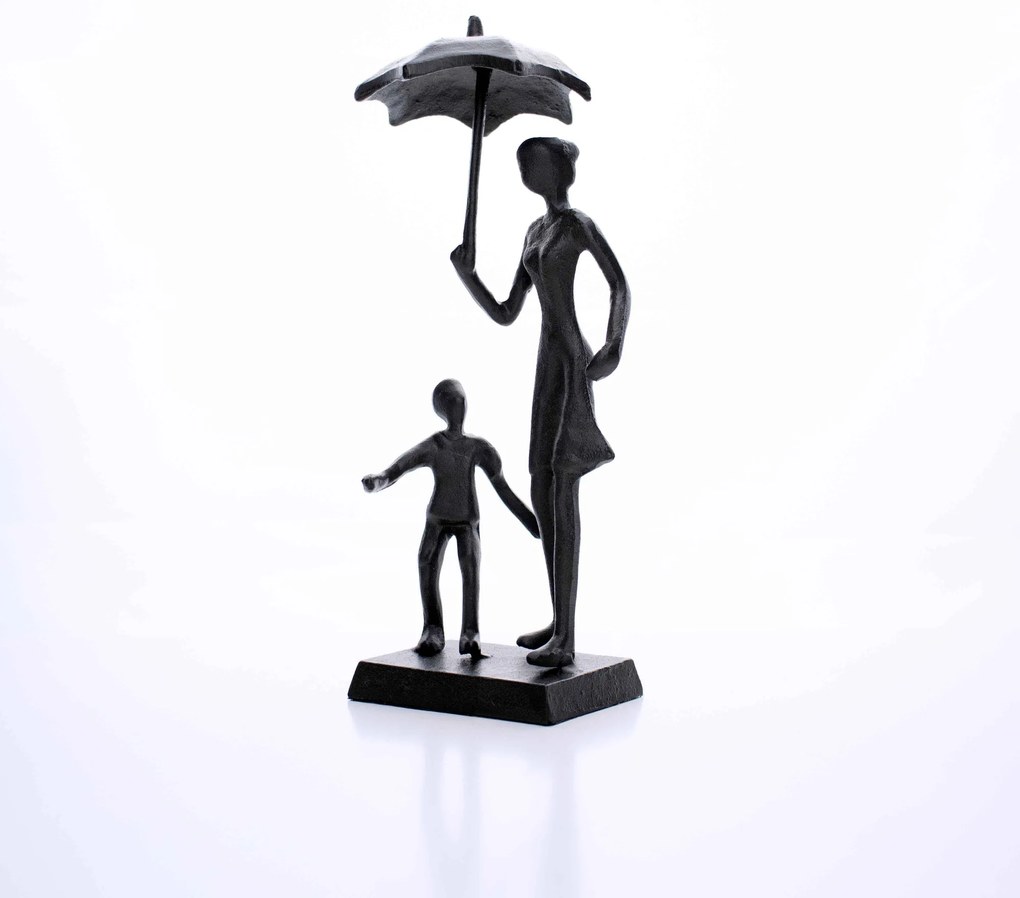 Escultura Decorativa Em Metal Preto Mãe e Filho 22x7,8 Cm - D'Rossi