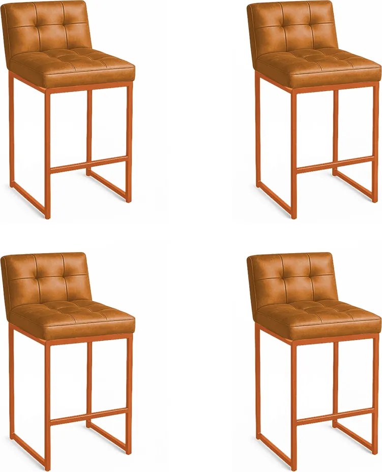 Banqueta Cozinha Alta com Encosto Industrial Kit 4 Bronze Lirina PU Whisky C05 - D'Rossi