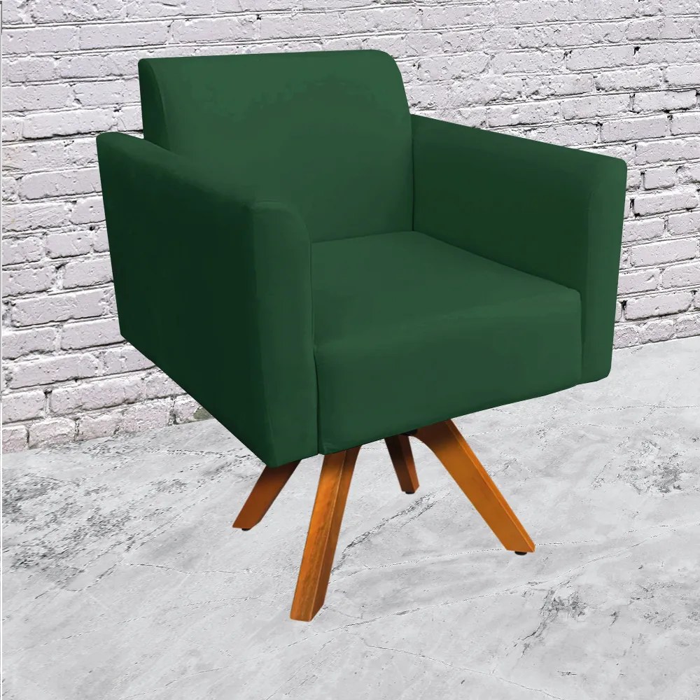 Kit 02 Poltronas Giratória Marisa Suede Verde Base Madeira MM30