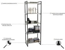 Kit 3 Estantes Livreiro Prisma Estilo Industrial 60cm 5 Prateleiras C0