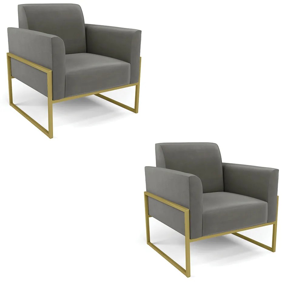 Kit 2 Poltronas Base Industrial Alta Dourado Marisa Suede Grafite